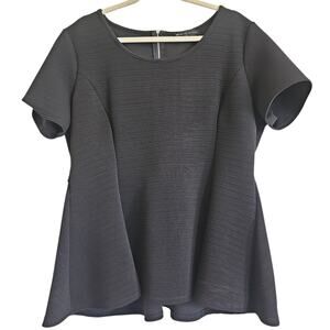 Fashion To Figure FTF Peplum Top Womens 2X Short Sleeve Black Plus Size